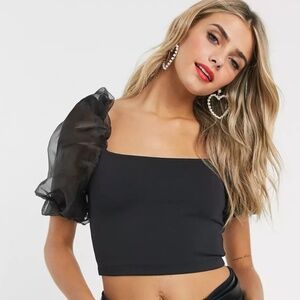 Black scuba bandeau with organza sleeves